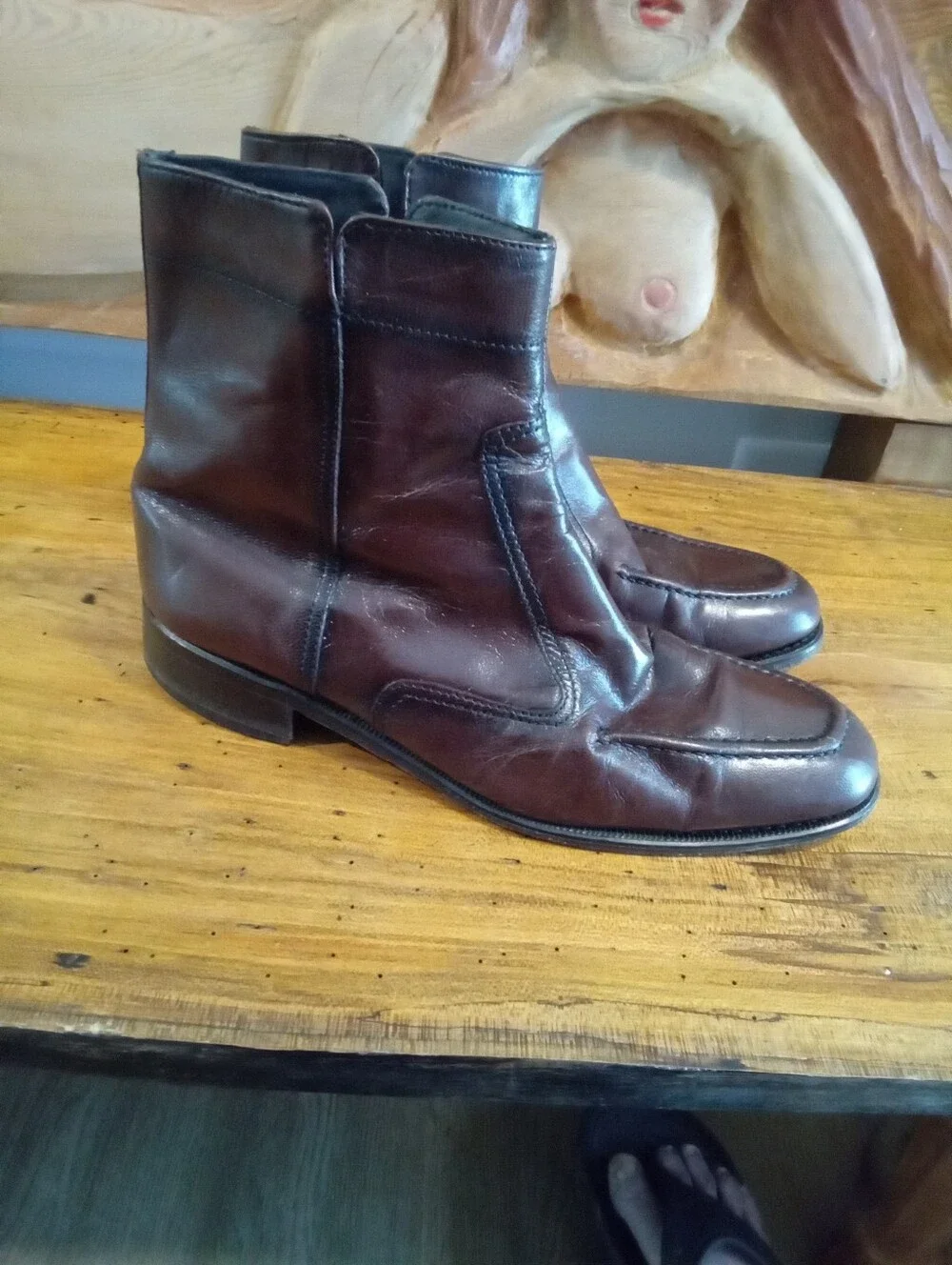 Vintage Unisex Florsheim Sz 10D Essex MocToe Stich Border Black Cherry Leather